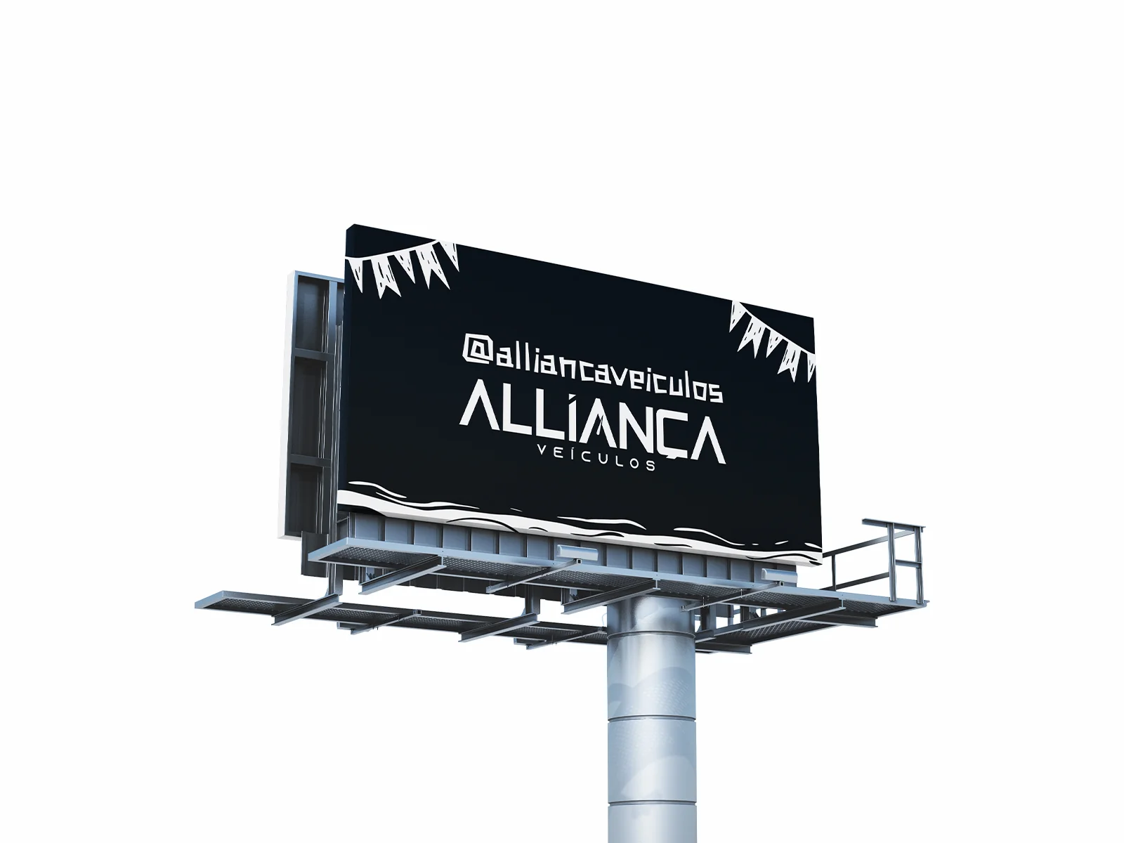 Detalhe do outdoor com o logotipo da Alliança Veículos